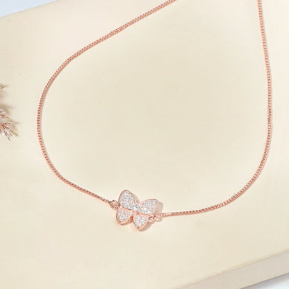 Butterfly CZ Silver Anklet