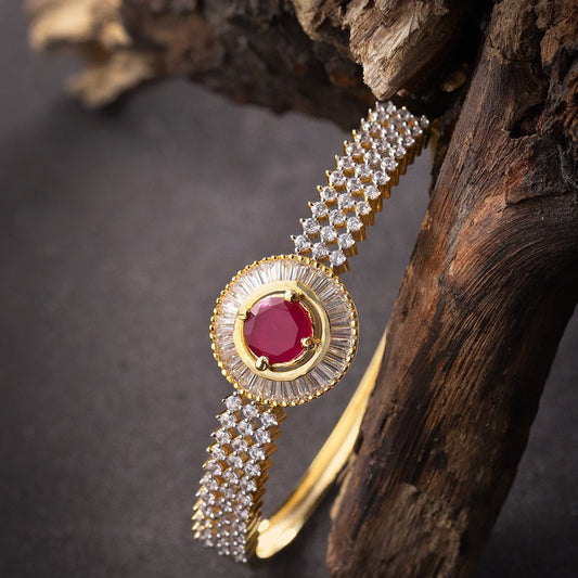 Gold-Plated American Diamond and Ruby Studded Bracelet