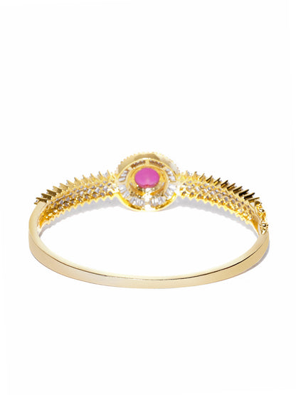 Gold-Plated American Diamond and Ruby Studded Bracelet