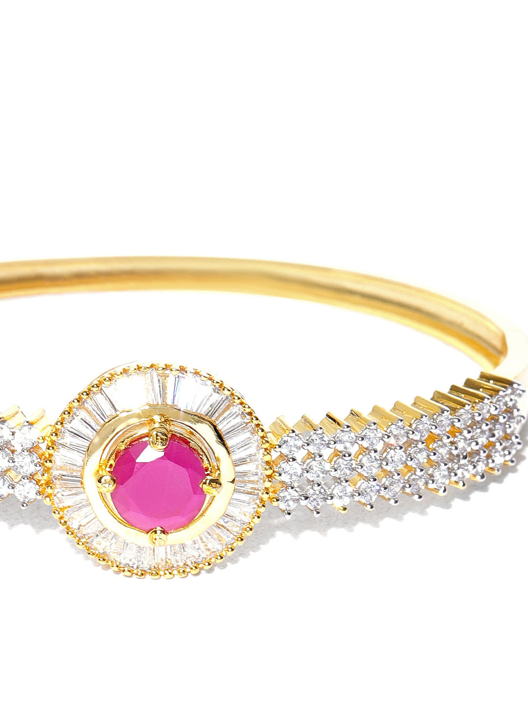 Gold-Plated American Diamond and Ruby Studded Bracelet