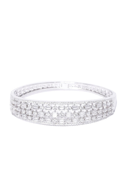 Crystal Glow - American Diamond Silver-Plated Kada Bracelet