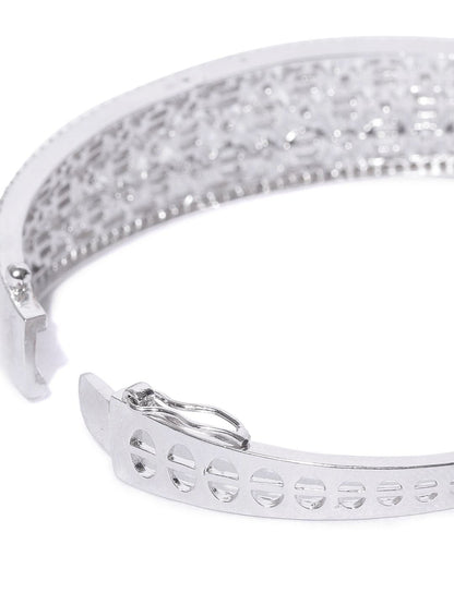 Crystal Glow - American Diamond Silver-Plated Kada Bracelet