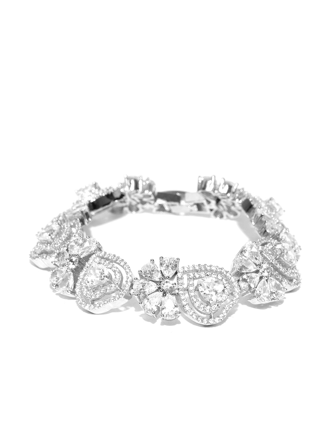 Silver-Plated American Diamond Heart Link Bracelet