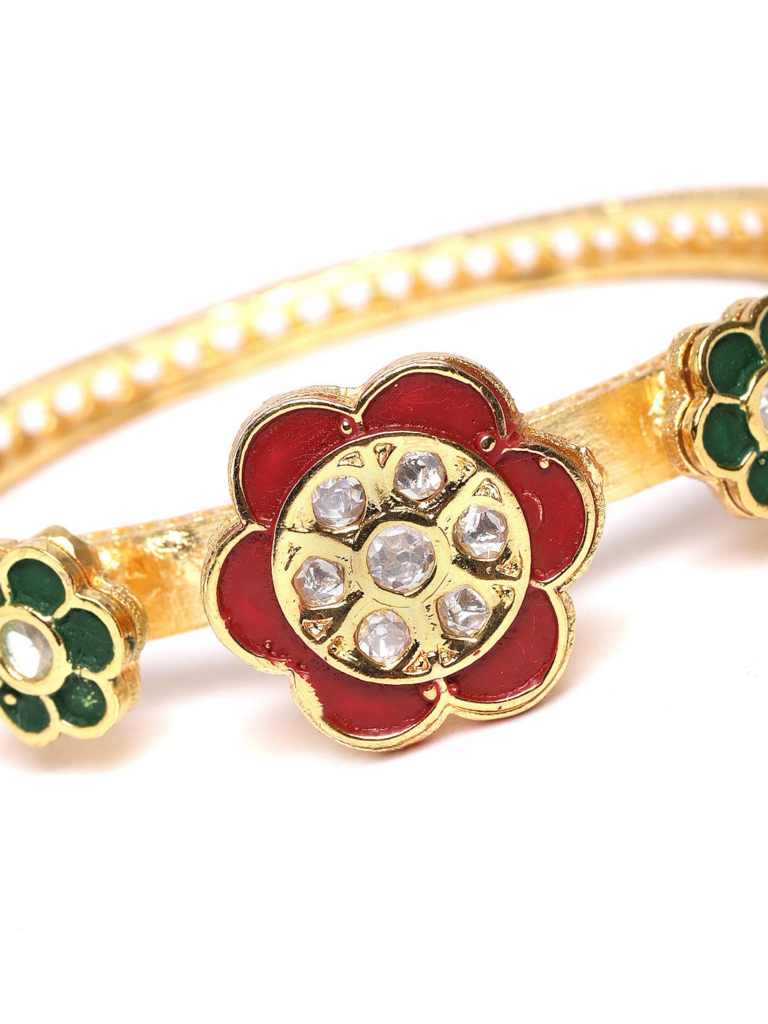 Handcrafted Floral Red and Green Bracelet