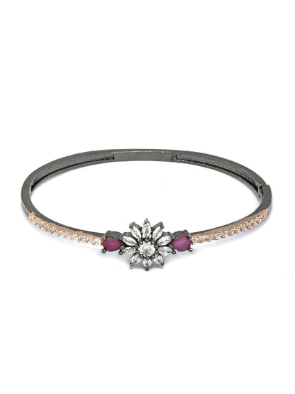 Dual Toned Floral American Diamond Bracelet