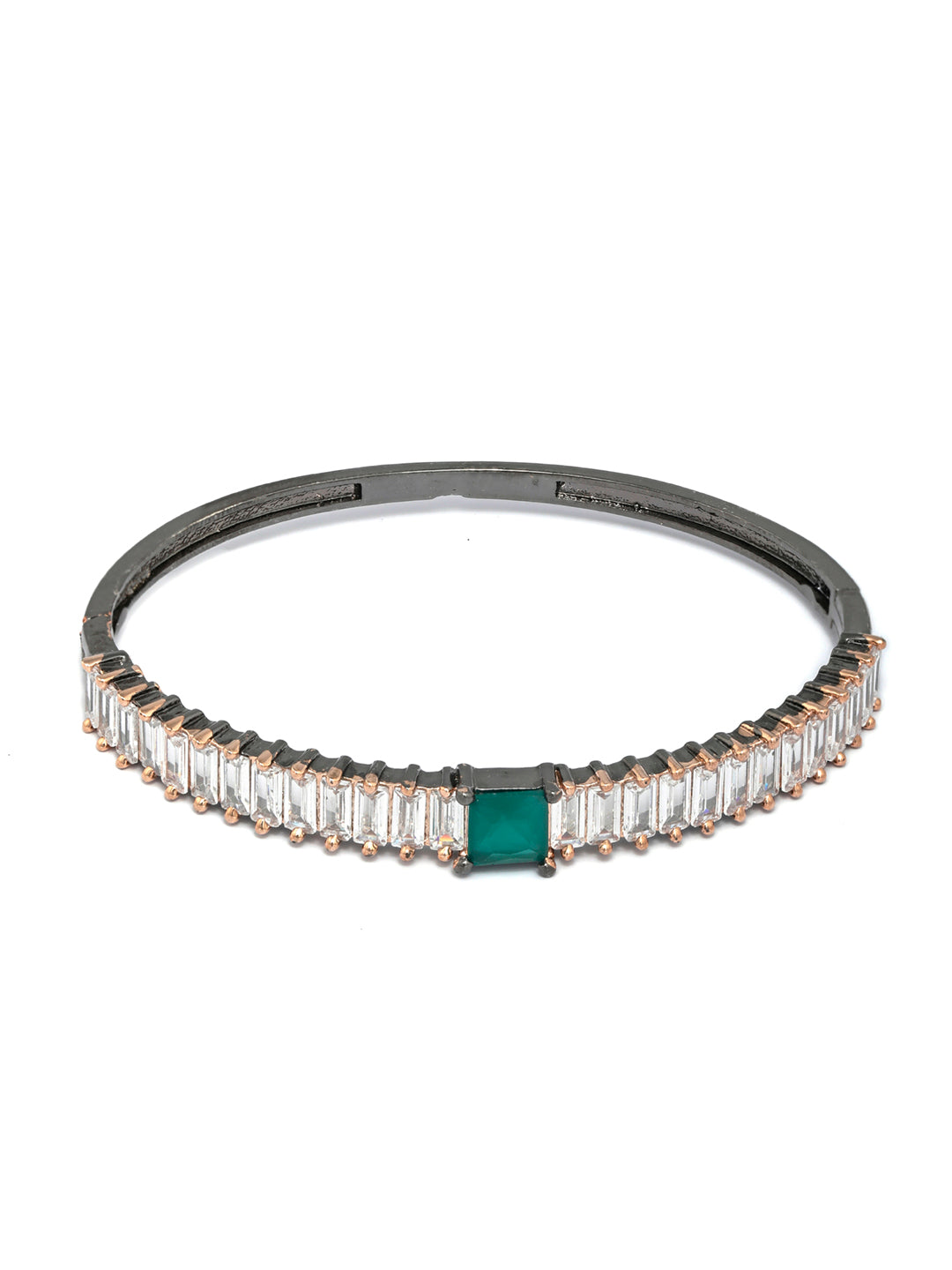 Green Stone Studded Dual Toned Baguette Bracelet