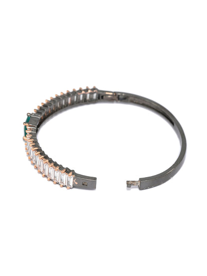 Green Stone Studded Dual Toned Baguette Bracelet