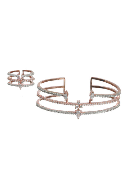Priyaasi American Diamond Rose Gold Plated Bracelet with Ring