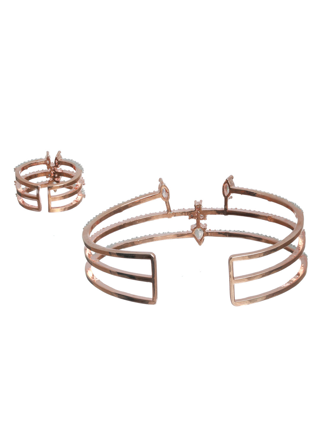 Priyaasi American Diamond Rose Gold Plated Bracelet with Ring