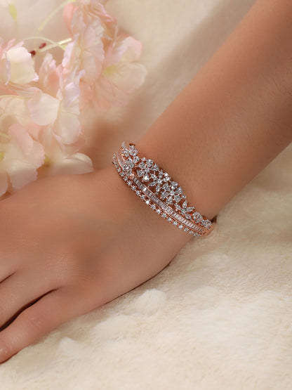 Floral American Diamond Rose Gold-Plated Bracelet