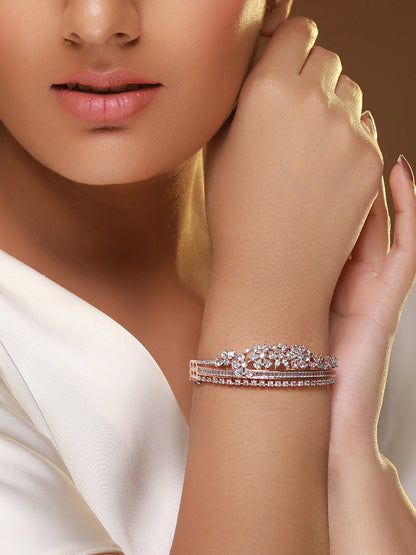 Floral American Diamond Rose Gold-Plated Bracelet