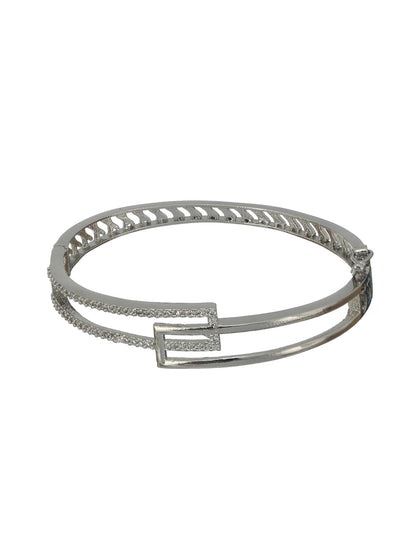 Geometric Solid American Diamond Silver-Plated Bracelet