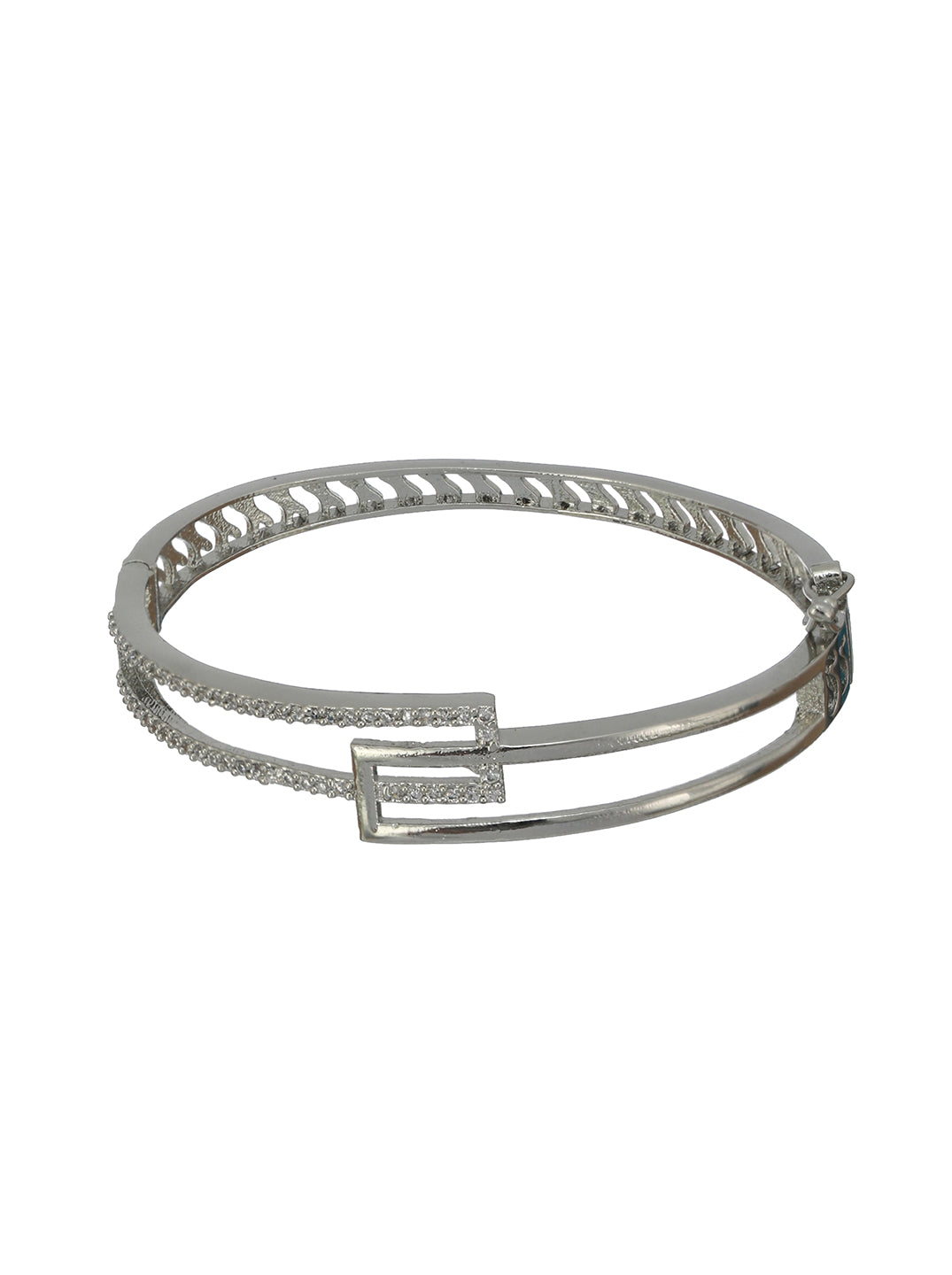 Geometric Solid American Diamond Silver-Plated Bracelet