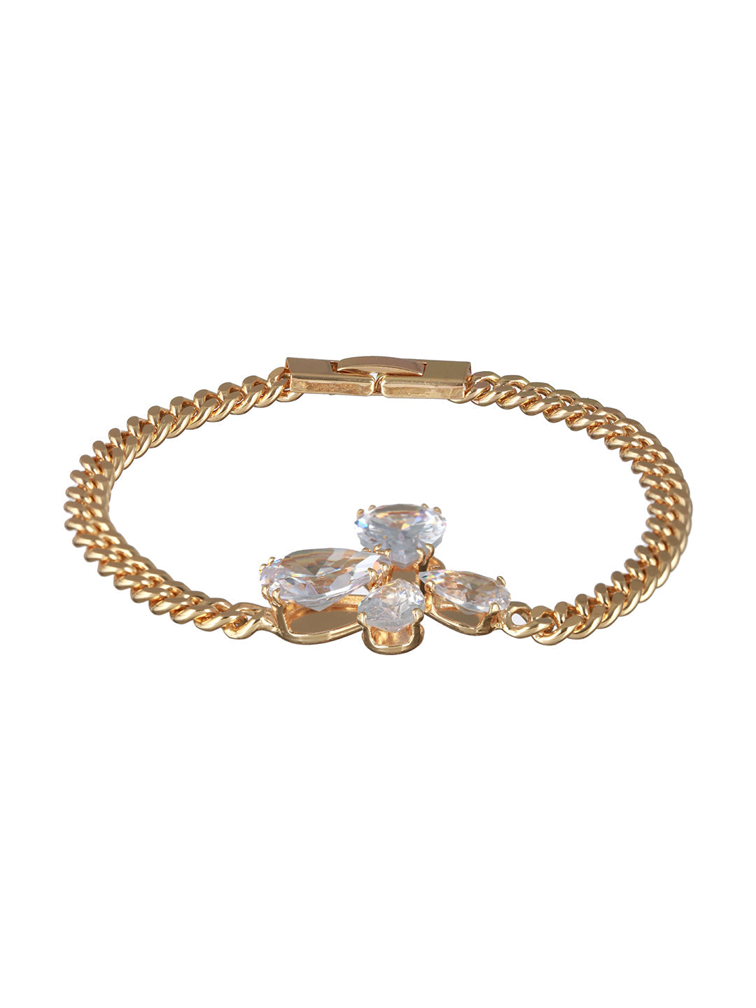 Leaf Flower American Diamond Gold-Plated Link Bracelet