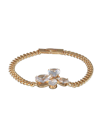 Leaf Flower American Diamond Gold-Plated Link Bracelet