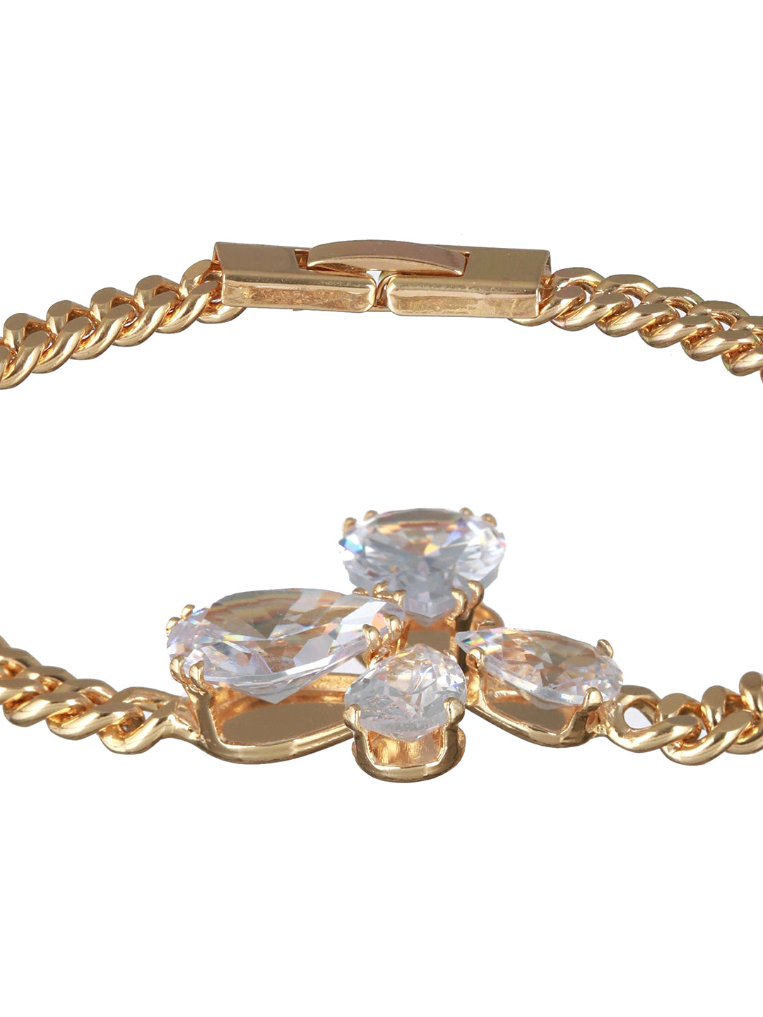 Leaf Flower American Diamond Gold-Plated Link Bracelet
