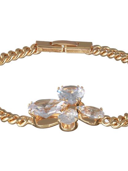 Leaf Flower American Diamond Gold-Plated Link Bracelet