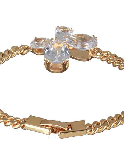 Leaf Flower American Diamond Gold-Plated Link Bracelet