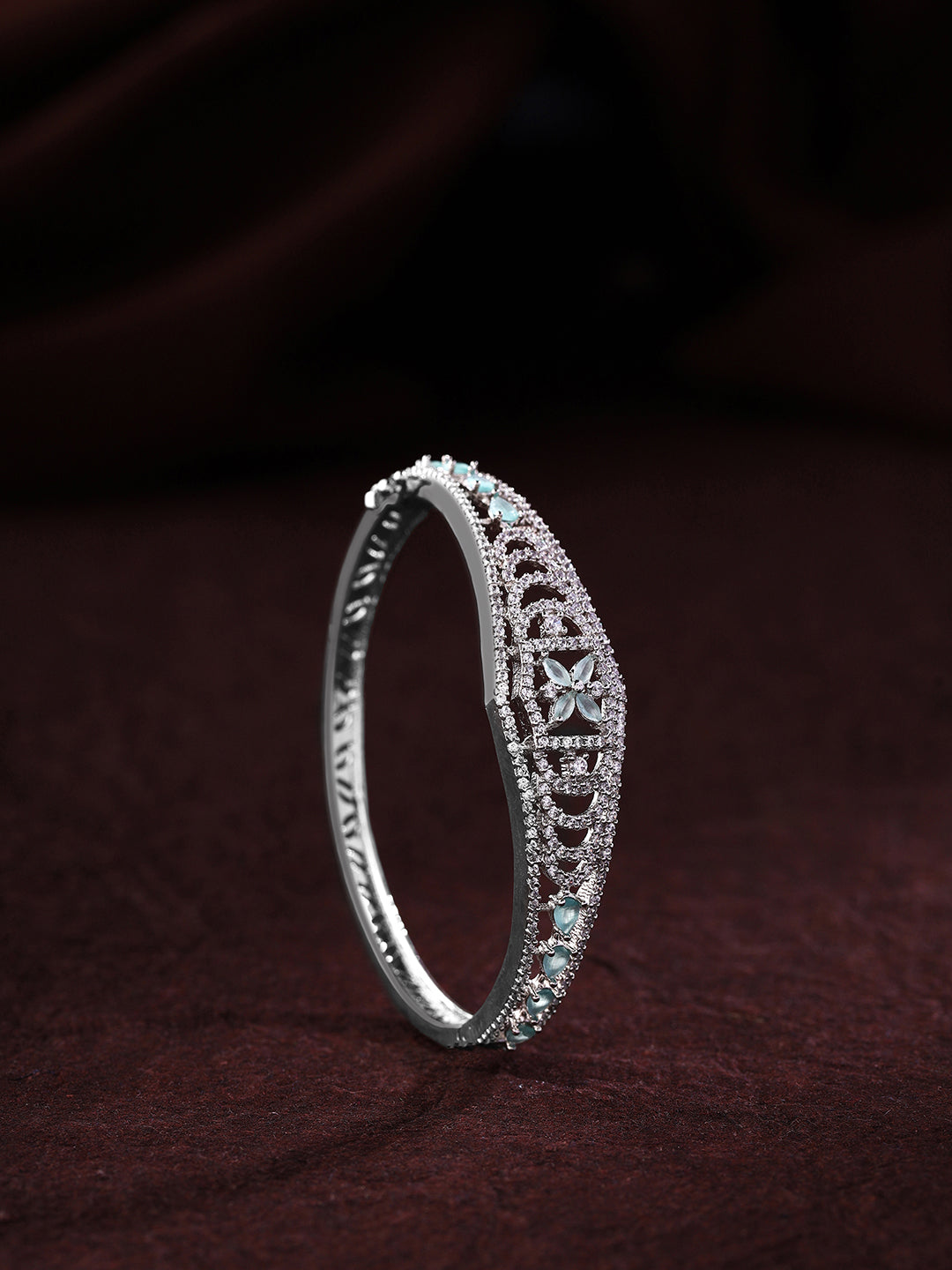 Priyaasi Silver-Plated Brilliance with American Diamond Sparkle and Mint Stone Charms