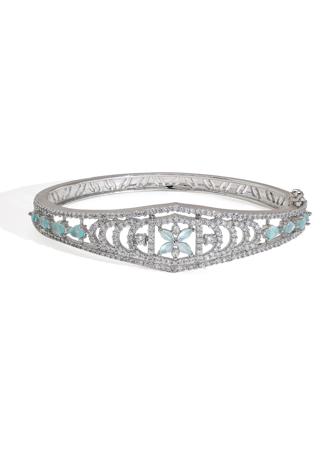 Priyaasi Silver-Plated Brilliance with American Diamond Sparkle and Mint Stone Charms