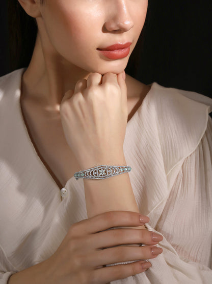 Priyaasi Silver-Plated Brilliance with American Diamond Sparkle and Mint Stone Charms