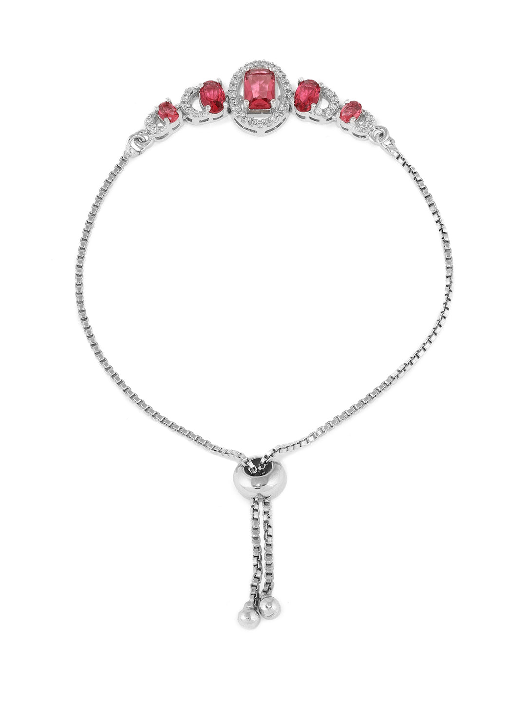 Priyaasi Red Elegant Silver-Plated AD Geometric push back Chain Bracelet