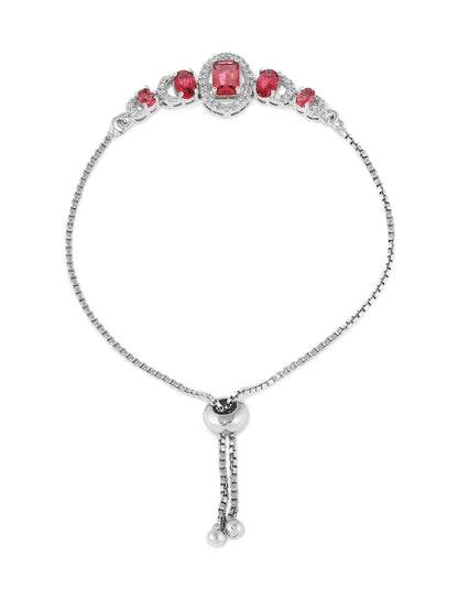 Priyaasi Red Elegant Silver-Plated AD Geometric push back Chain Bracelet