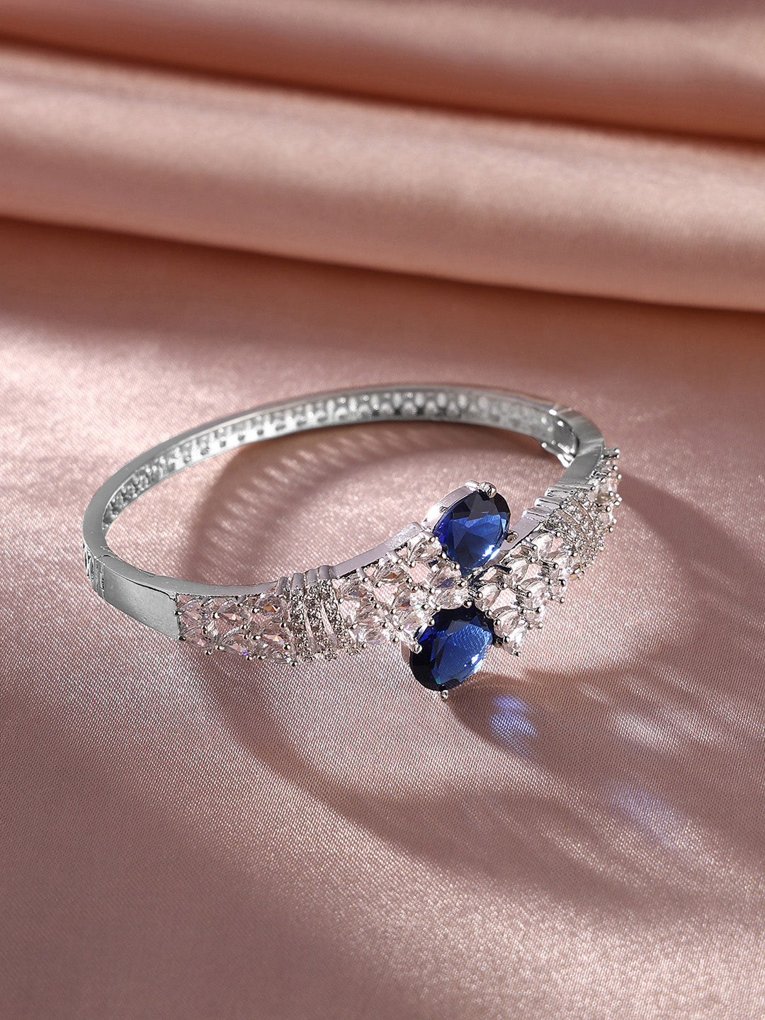 Priyaasi Blue Stones AD Statement Elegance Silver Plating Kada Bracelet