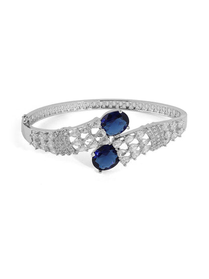Priyaasi Blue Stones AD Statement Elegance Silver Plating Kada Bracelet