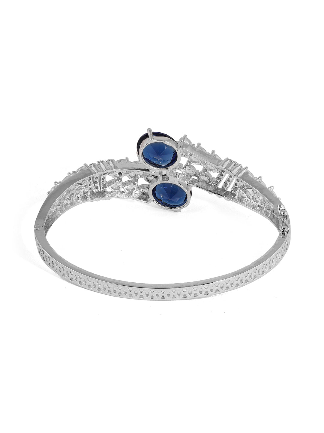 Priyaasi Blue Stones AD Statement Elegance Silver Plating Kada Bracelet