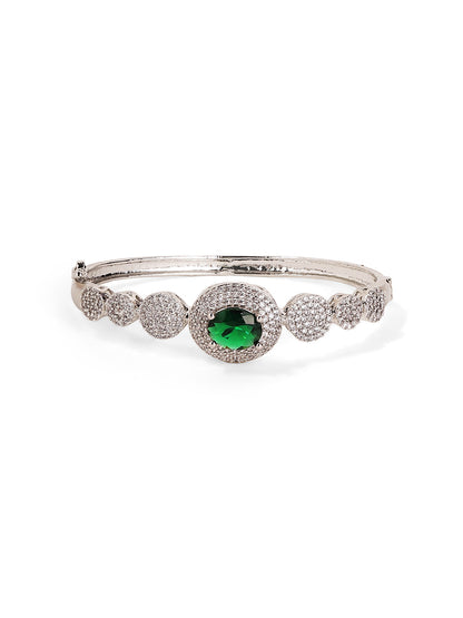 Emerald Stoned American Diamond Statement Elegance Silver Plated Bracelet
