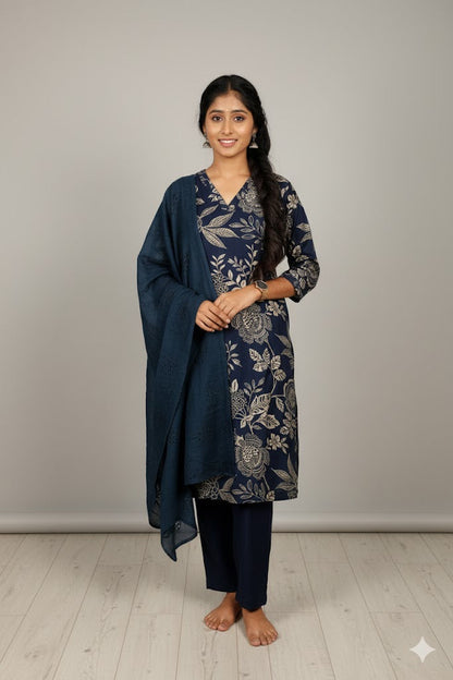 Dark Blue Kurti With Digital Floral Print For Women & Girls