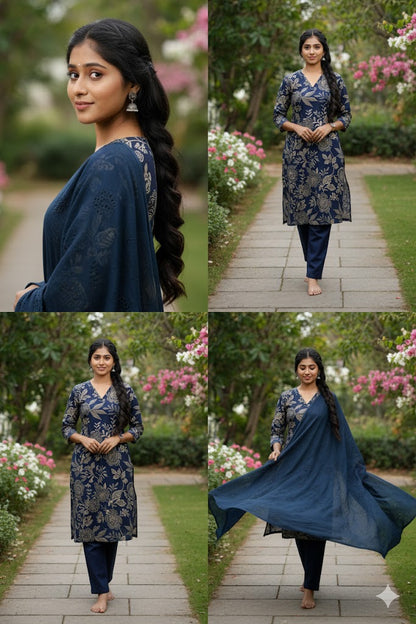 Dark Blue Kurti With Digital Floral Print For Women & Girls