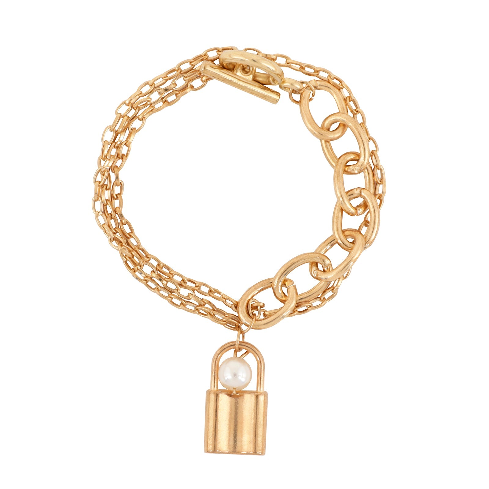 Bewitched Lock Charm Gold Linked Bracelet