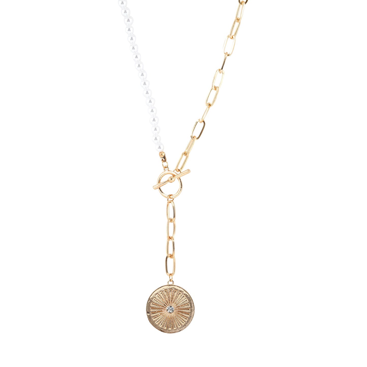 Bewitched Netta Pearl And Chainlink Drop Down Necklace