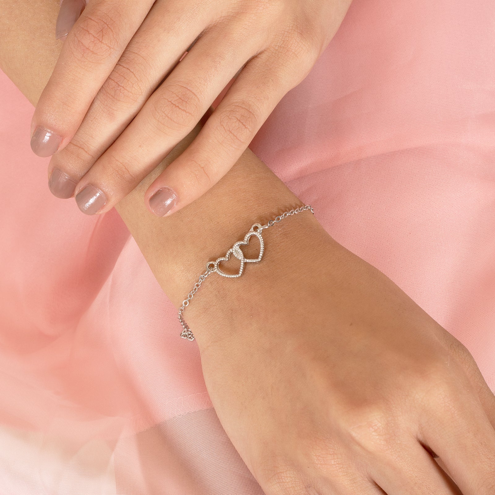 Bewitched Double Heart  Silver Linked Bracelet