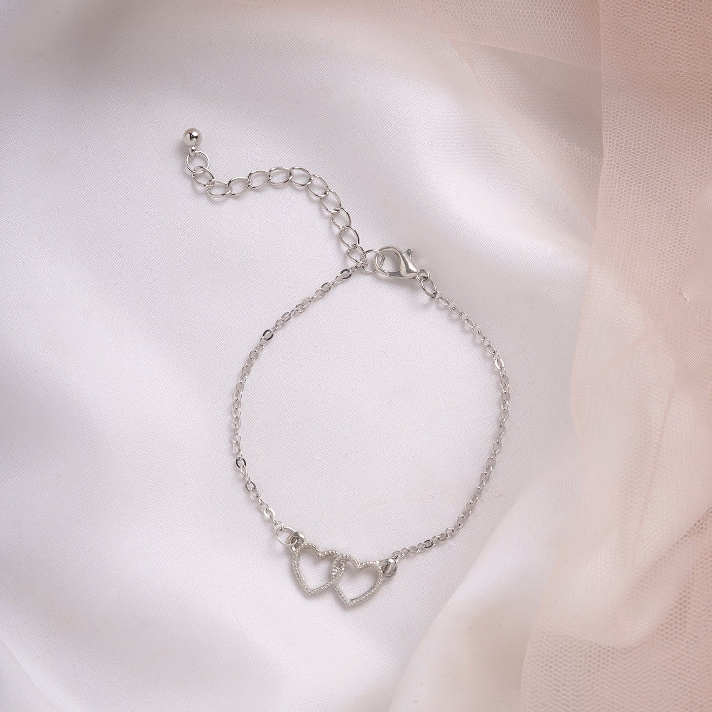 Bewitched Double Heart  Silver Linked Bracelet