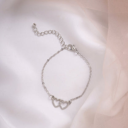 Bewitched Double Heart  Silver Linked Bracelet