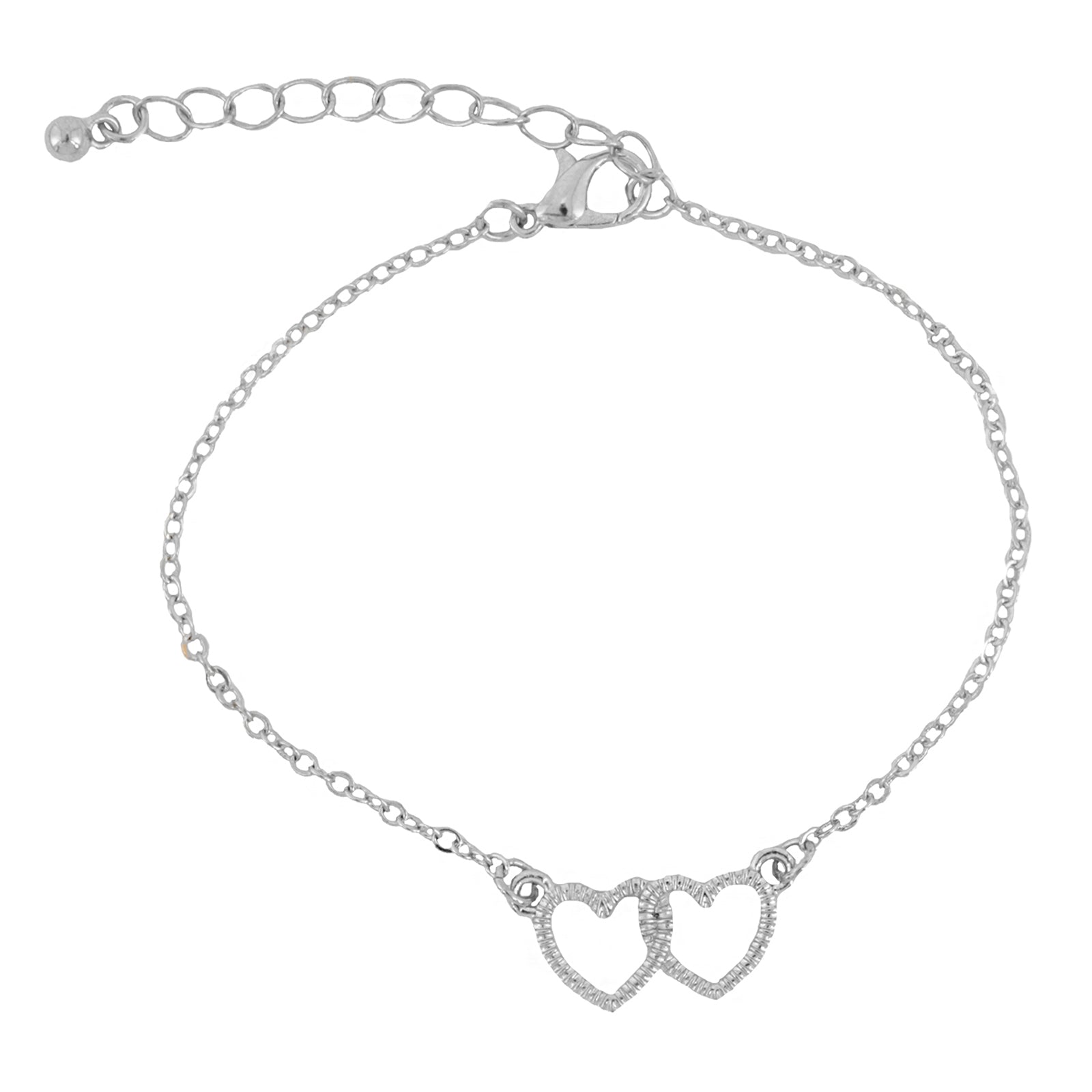 Bewitched Double Heart  Silver Linked Bracelet