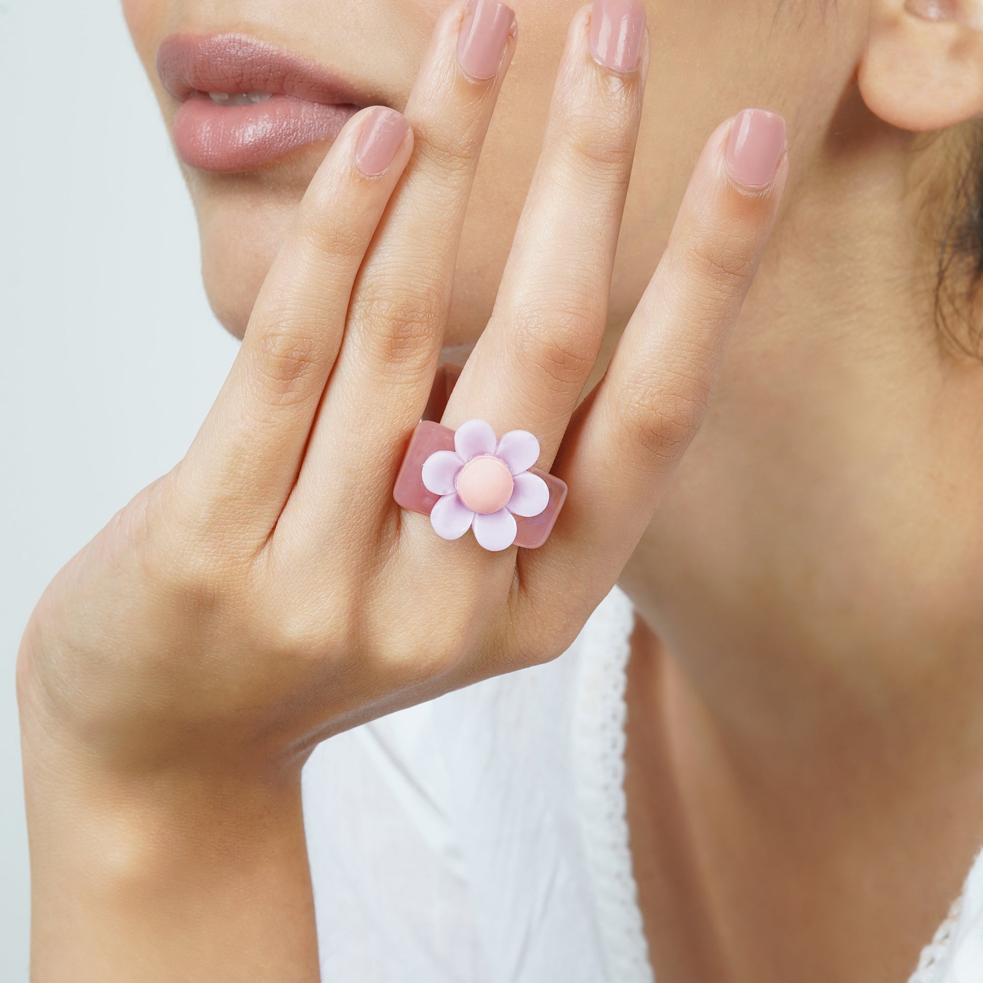 Bewitched Rhoda Purple and Pink Floral Signet Ring
