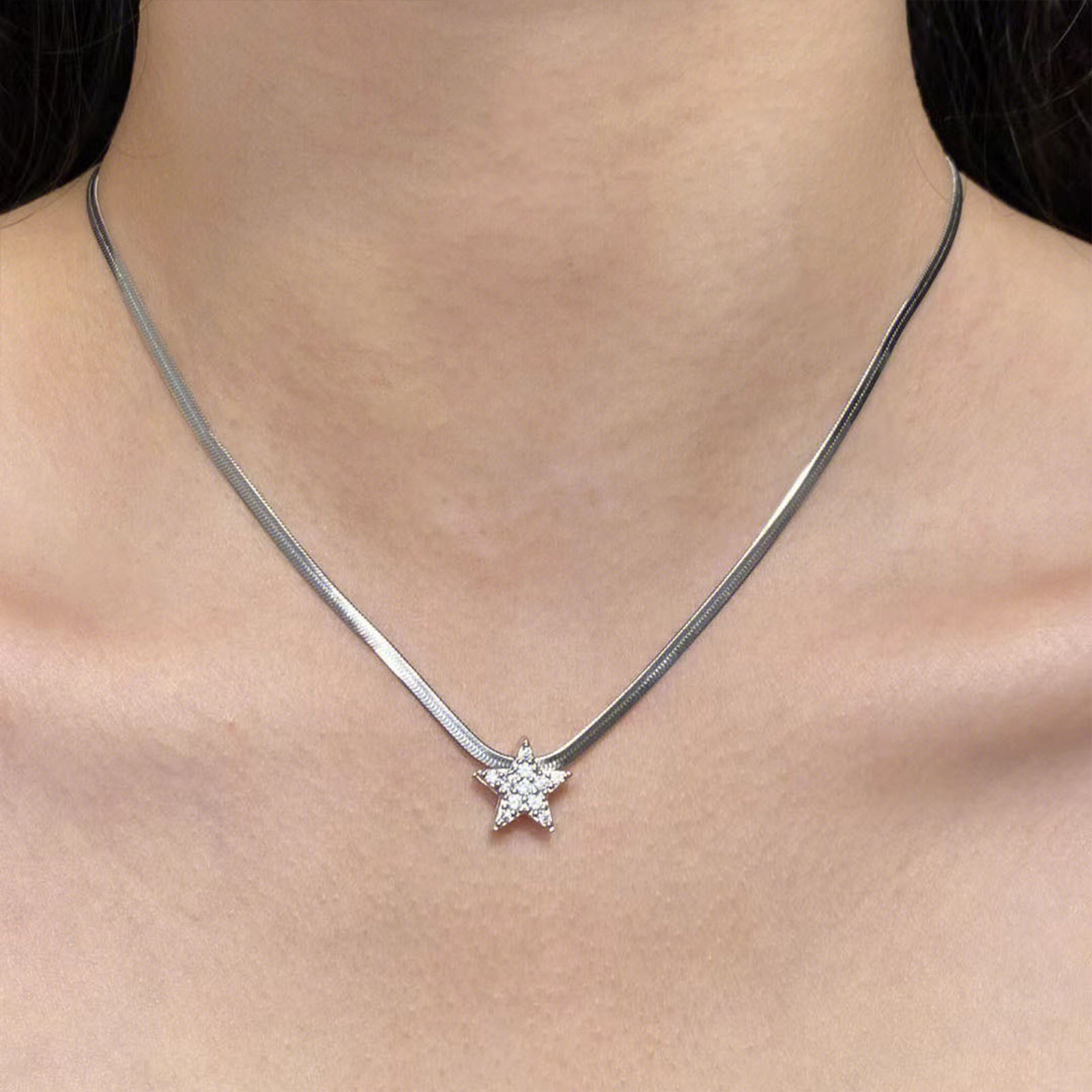 Bewitched Starlasa Rhinestone Star Charm Silver Necklace