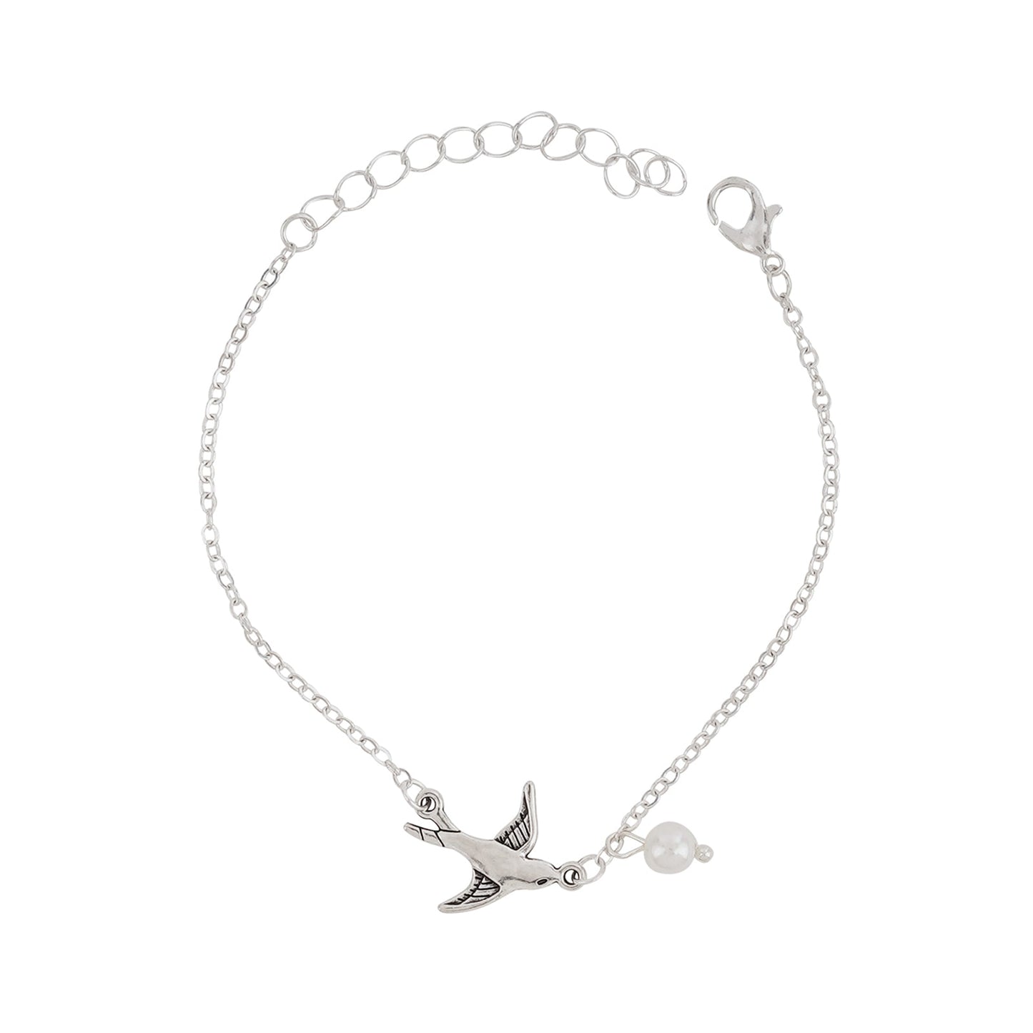 Bewitched Daffney Silver and Peal Bird Charm Bracelet