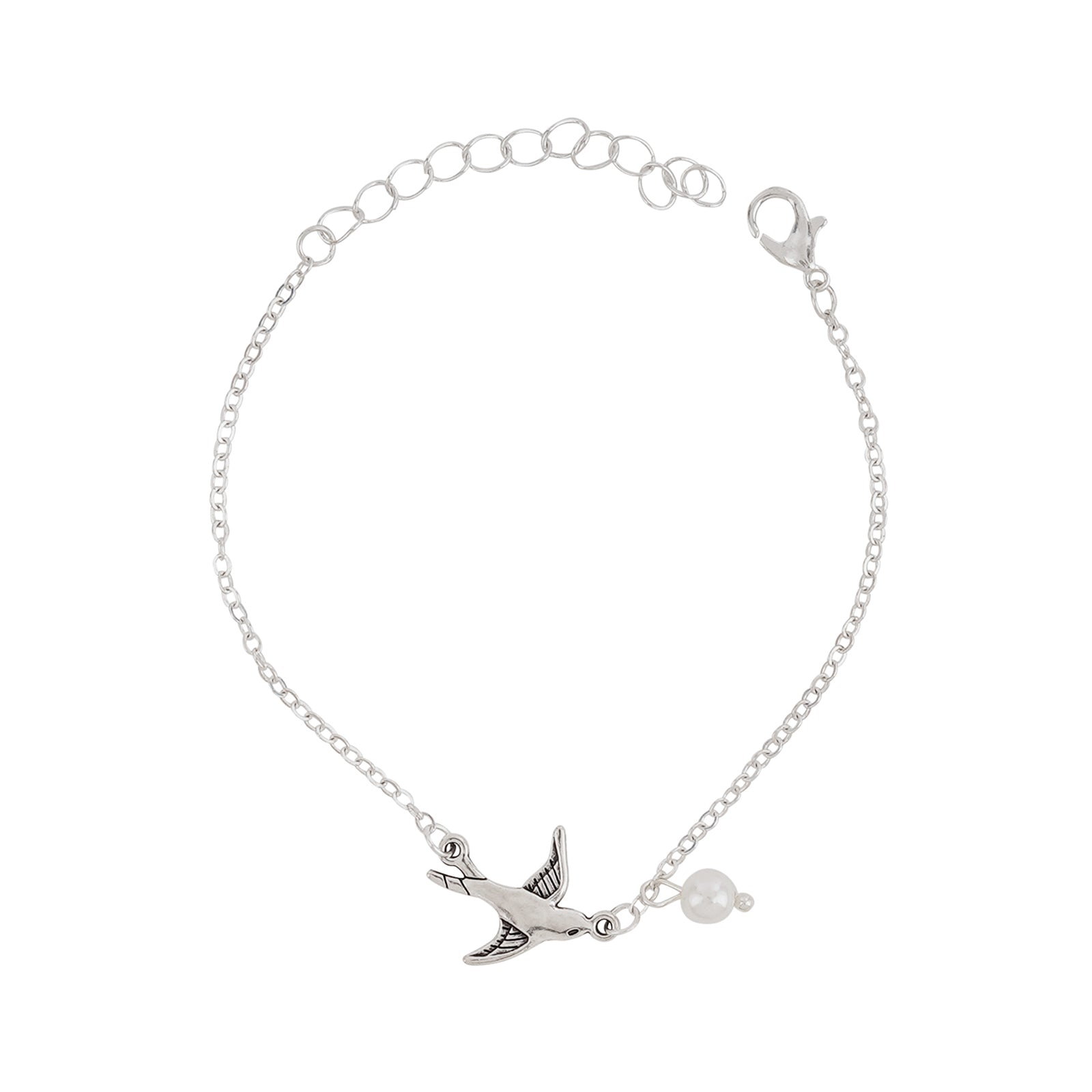 Bewitched Daffney Silver and Peal Bird Charm Bracelet