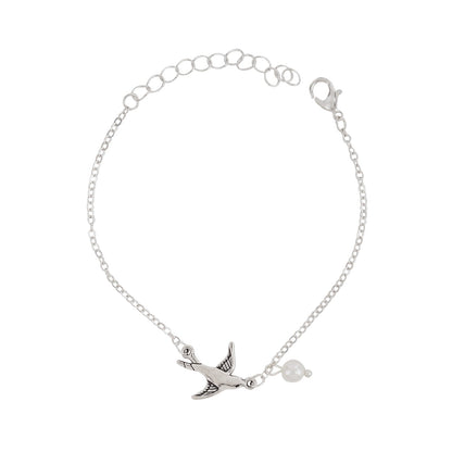 Bewitched Daffney Silver and Peal Bird Charm Bracelet