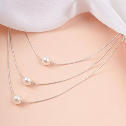 Bewitched Bettie Pearl layered Silver Necklace