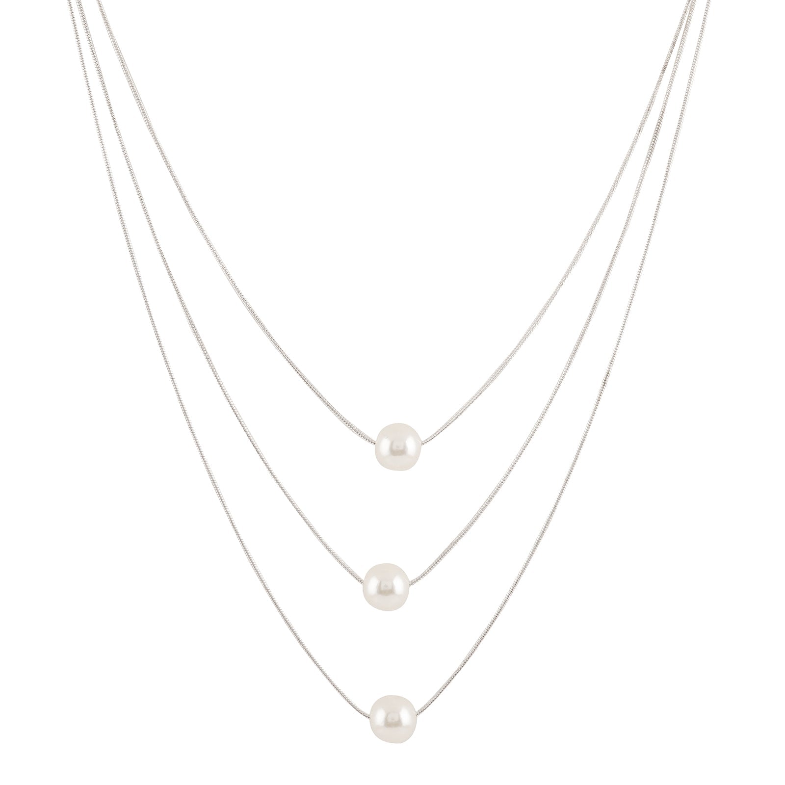Bewitched Bettie Pearl layered Silver Necklace