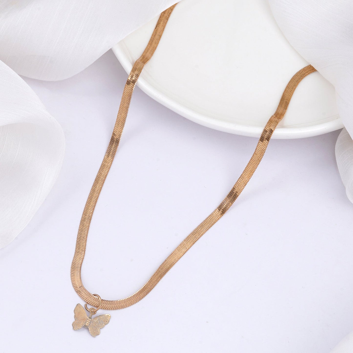 Bewitched Veronica Sleek Gold Chain Butterfly Charm Necklace