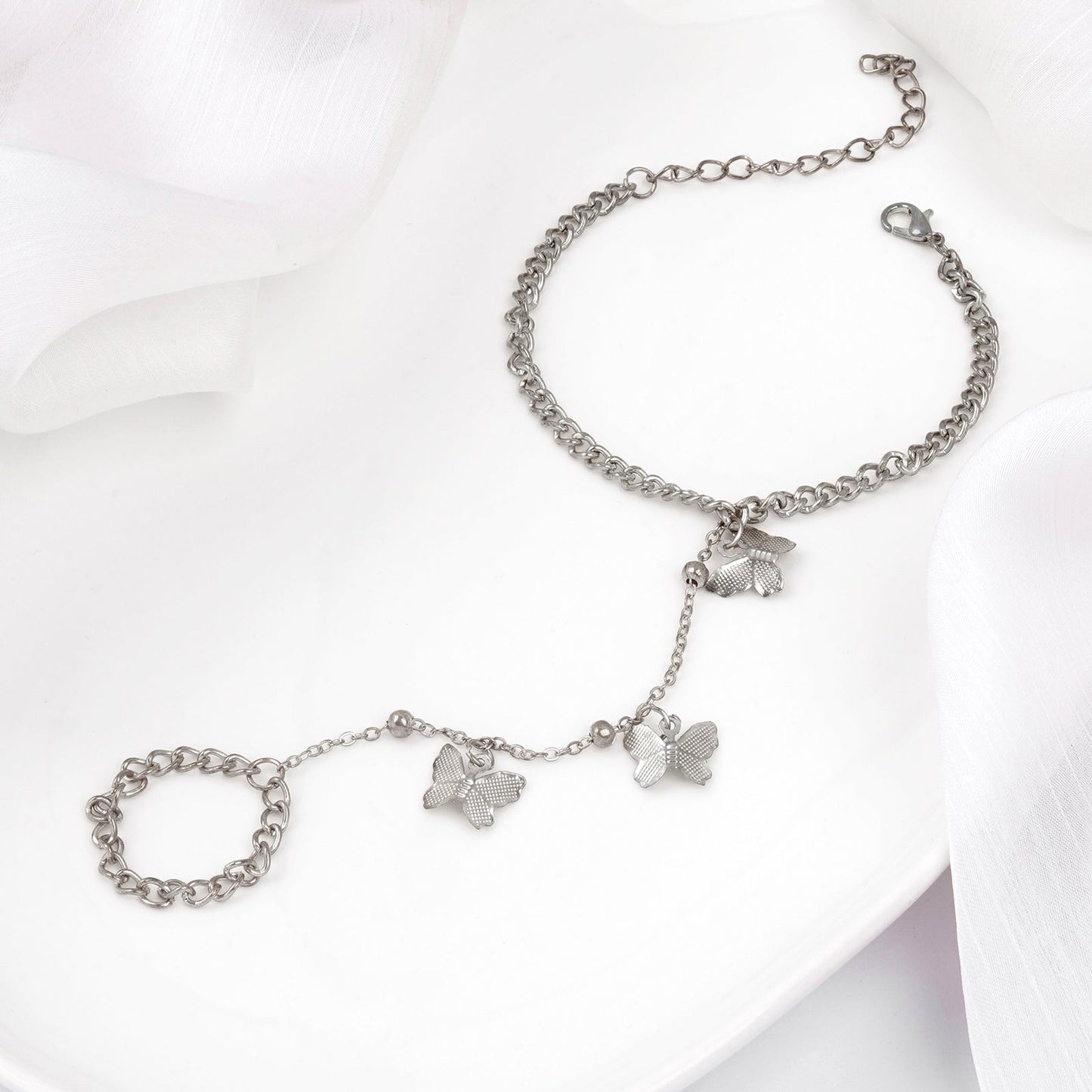 Bewitched Sabrina Butterfly Charm Silver Hand chain Bracelet