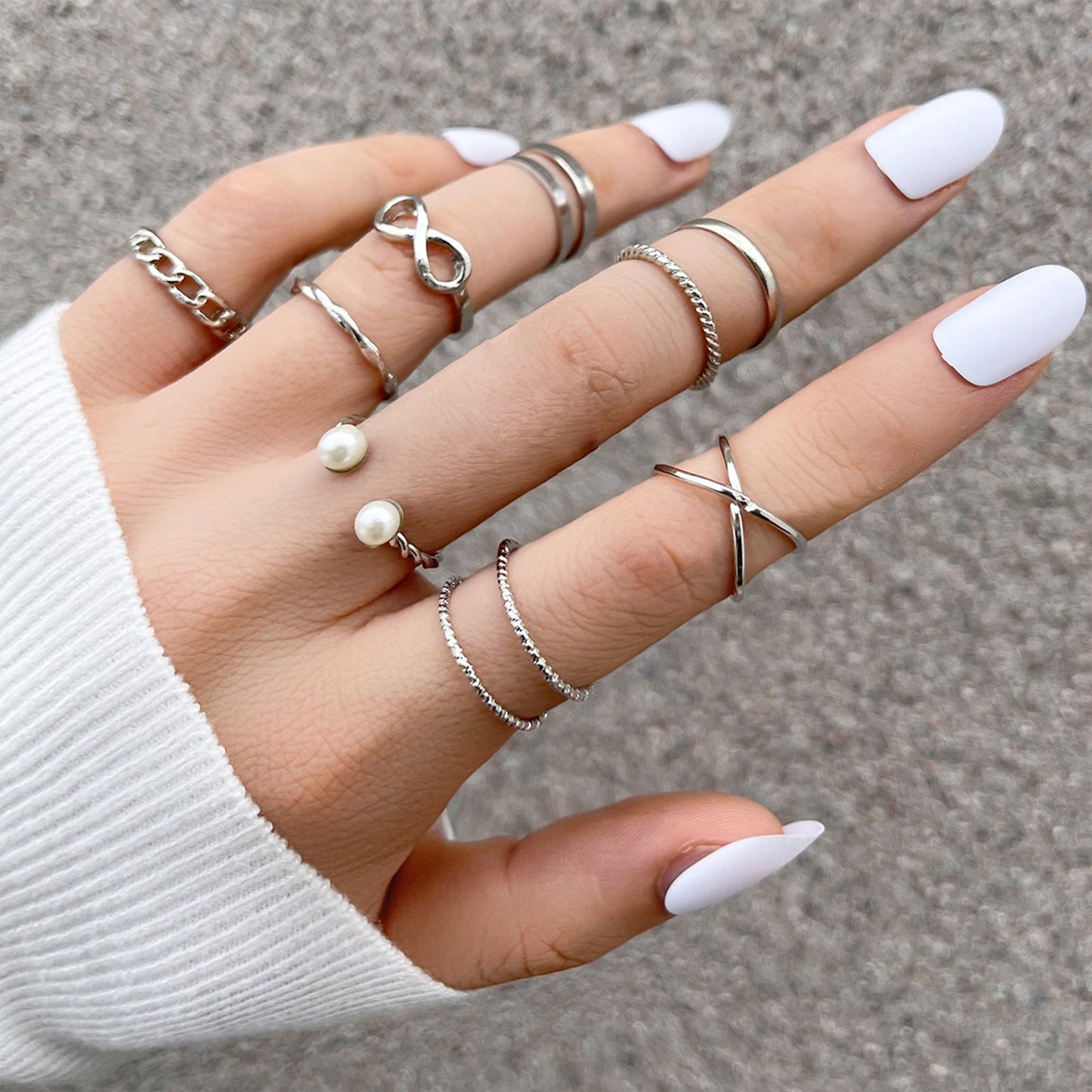 Bewitched Norine Silver Ring Stack