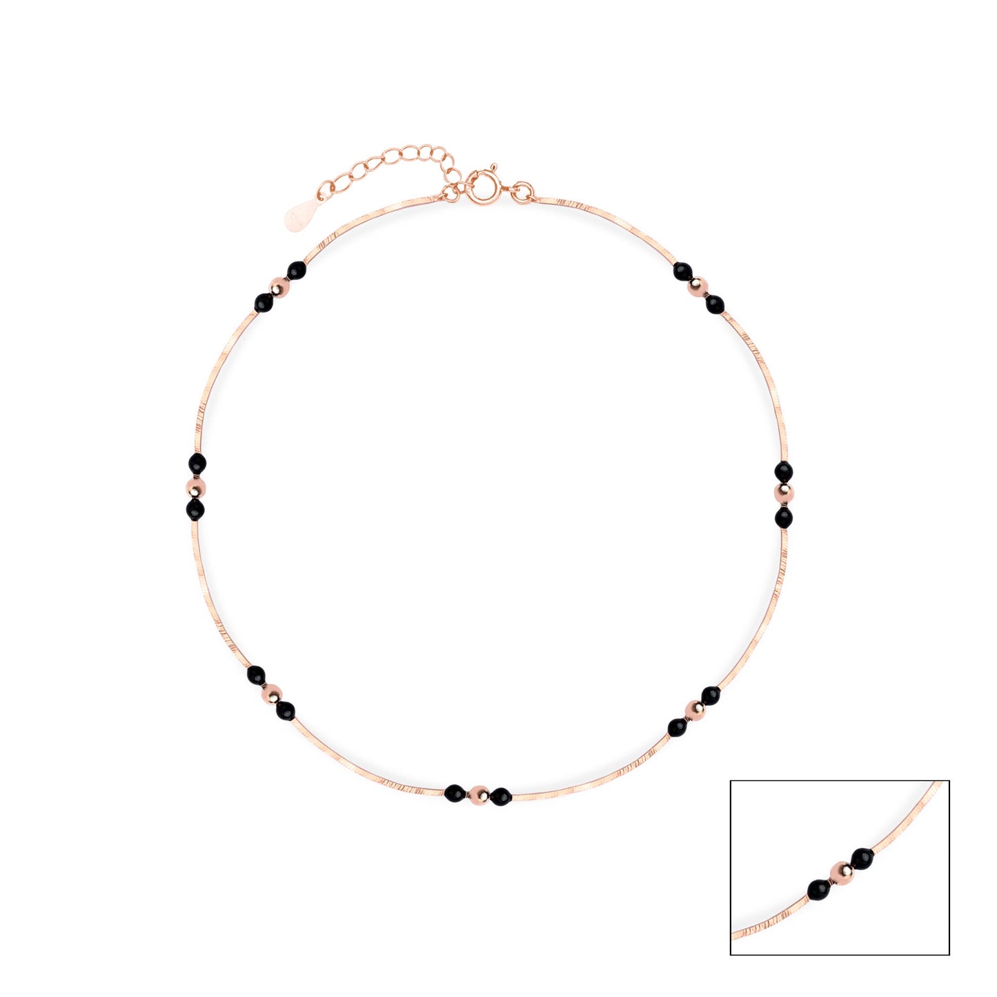 Black Beaded Silver Anklet